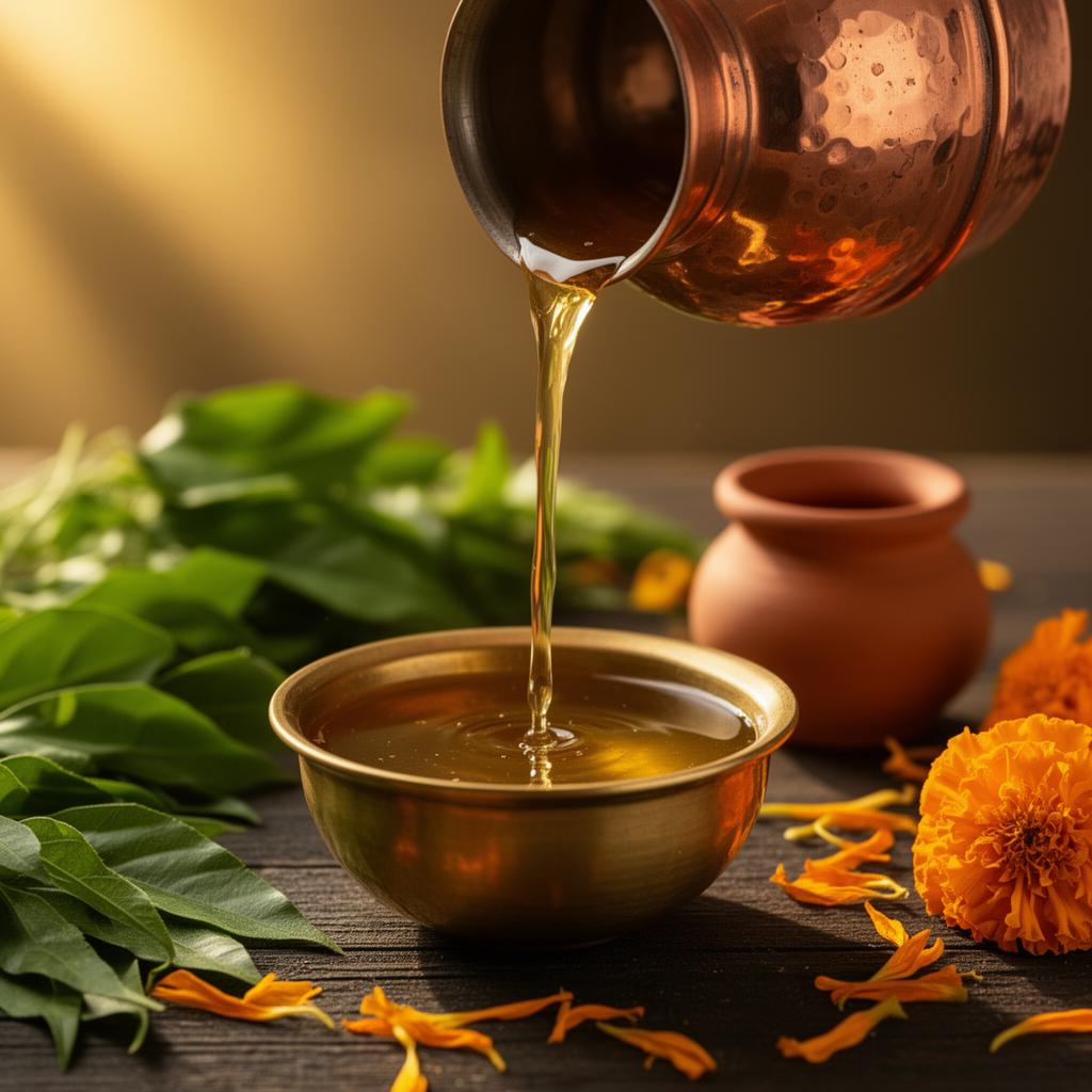 Warm herbal oil pour
