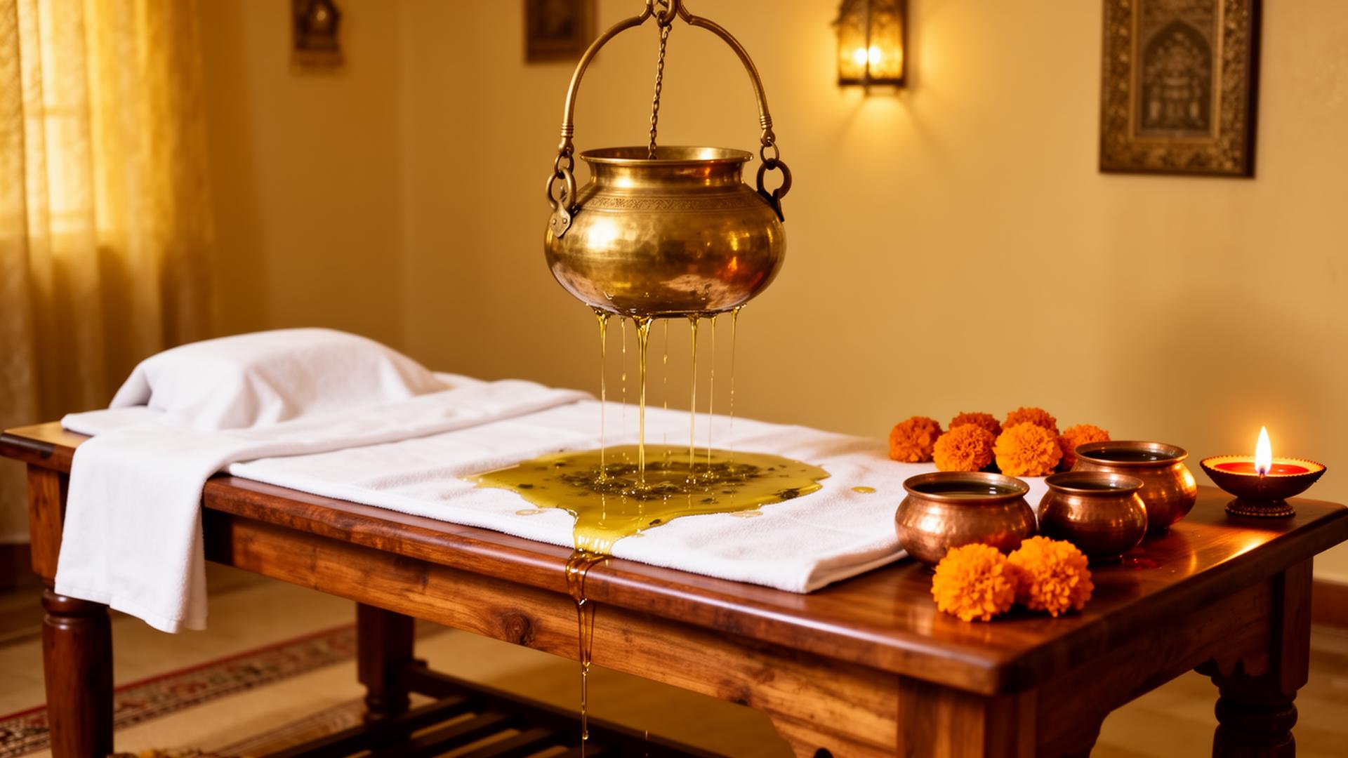 Shirodhara Ayurvedic therapy setup